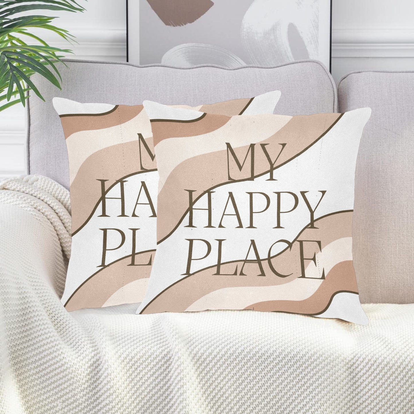 Happy Place Linen Zippered Pillowcase 18"x18"(Pack of 2)