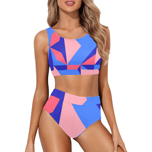 Color Abstract Crop Top Bikini Set