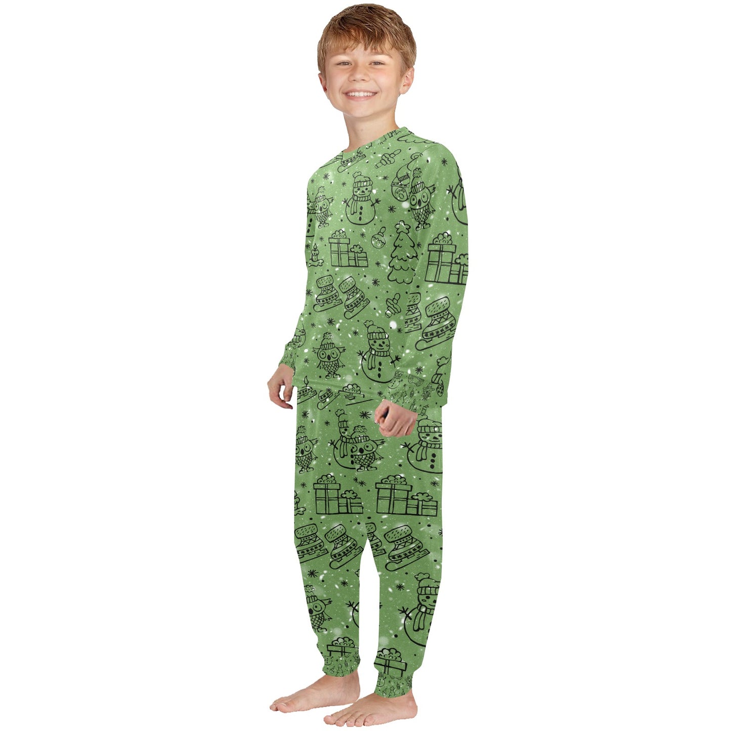 Green Christmas Little Kids' Crew Neck Long Pajama Set