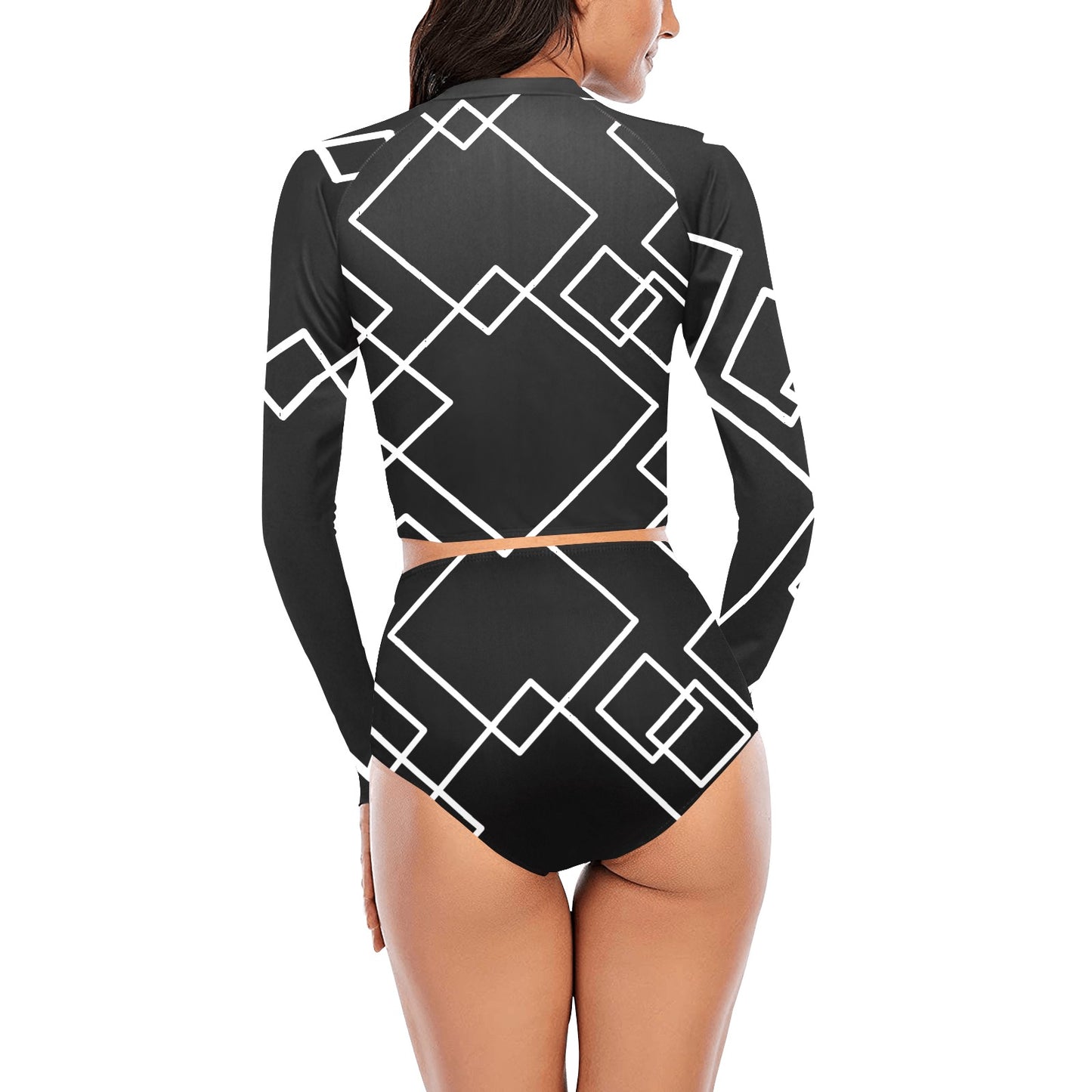 Black Squared Long Sleeve Bikini Set