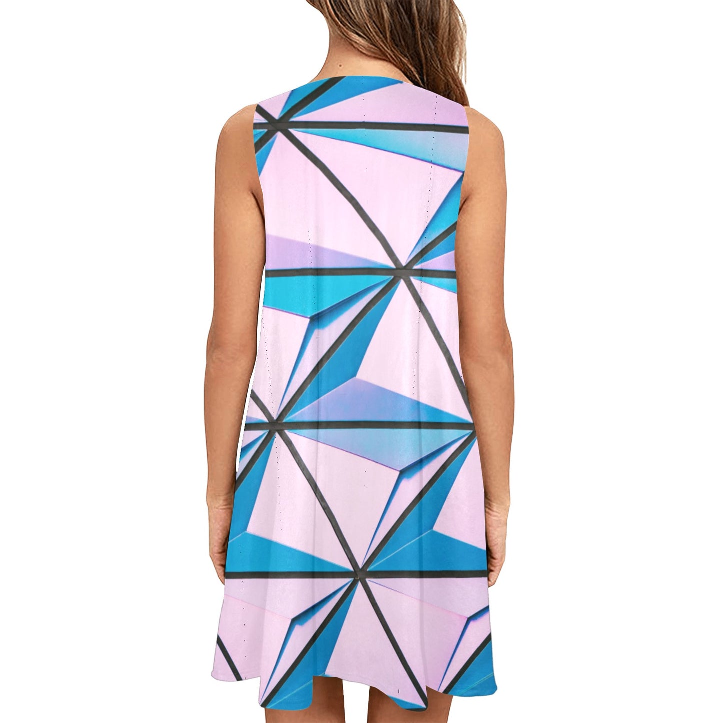 Pink Abstract Sleeveless A-Line Pocket Dress