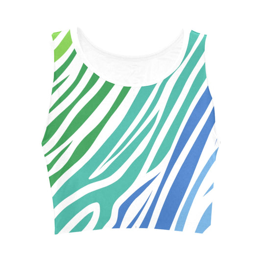 White Teal Zebra Women's Crop Top