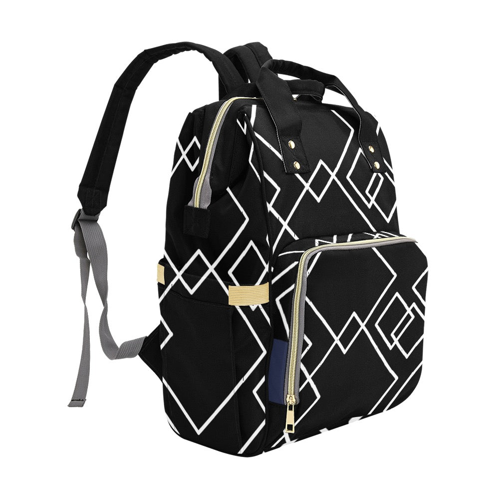 Black Squared Multi-Function Diaper Backpack/Bag