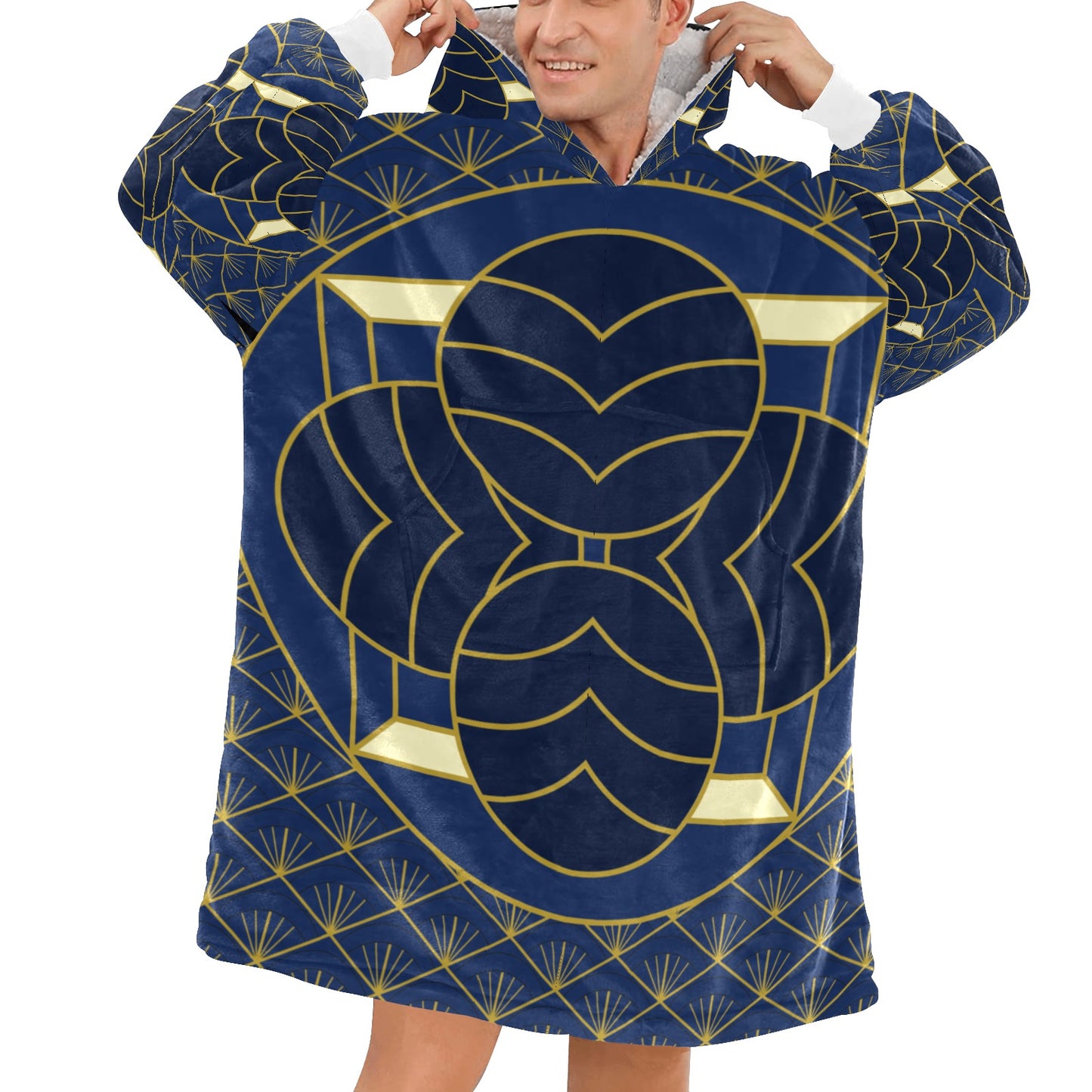 Navy Cut Blanket Hoodie for Adults