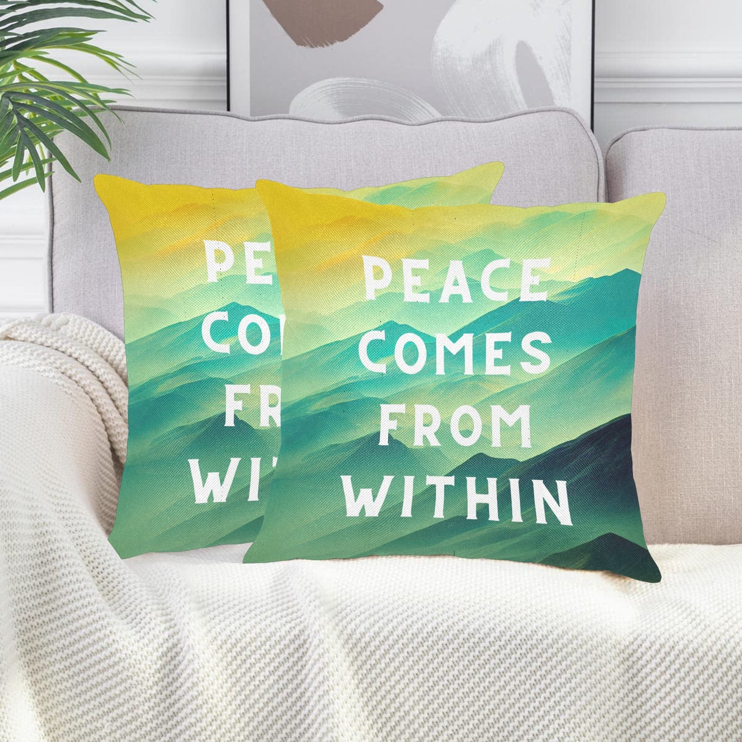 Peace Comes From Within Linen Zippered Pillowcase 18"x18"(Pack of 2)