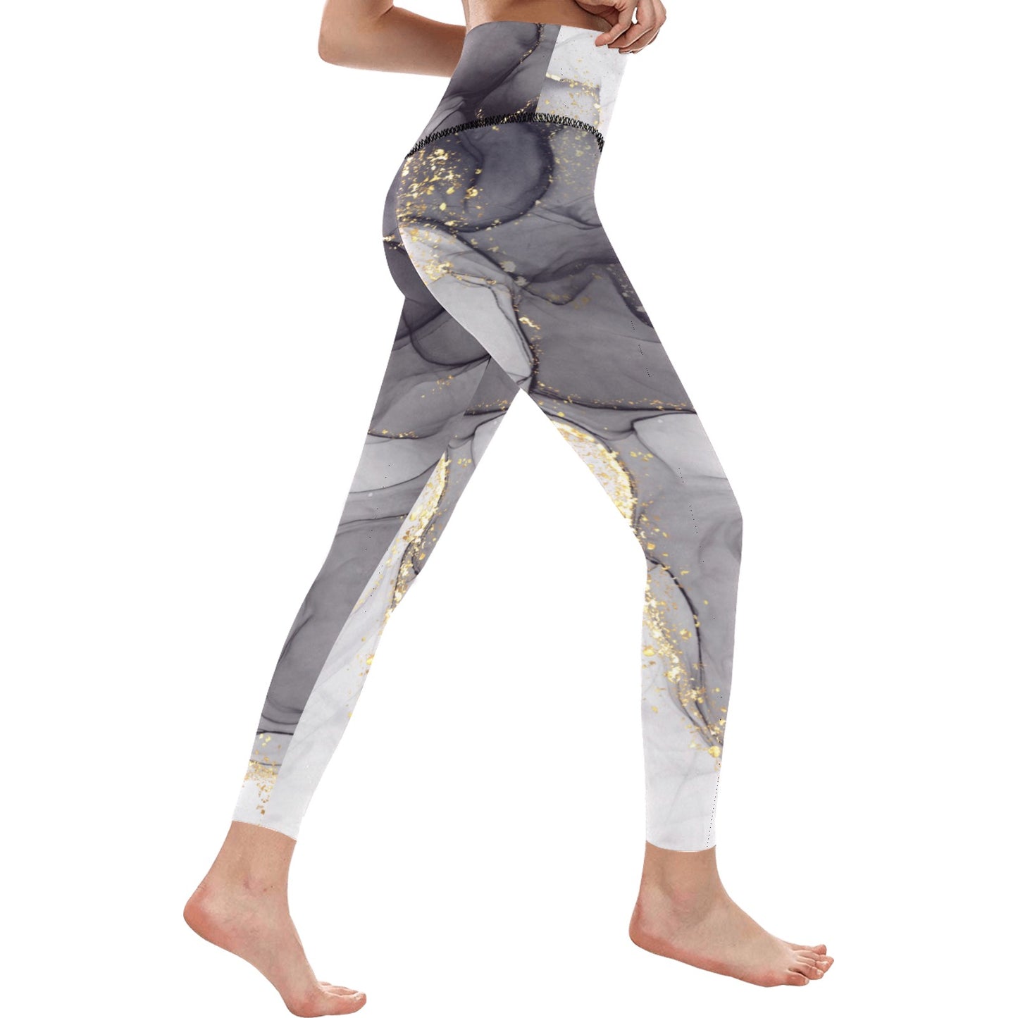 Grey Marble Women's High-Waisted Leggings