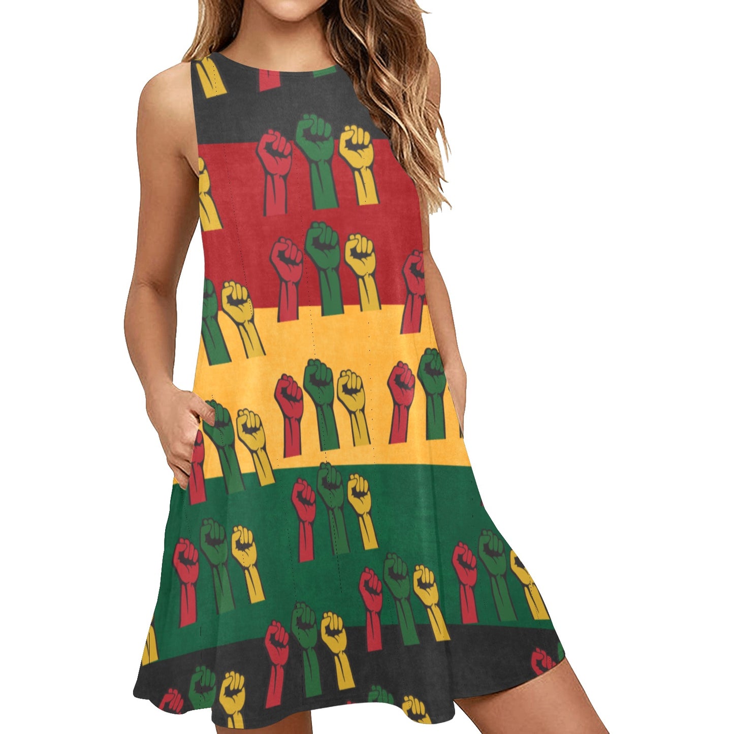 Fist of unity Sleeveless A-Line Pocket Dress