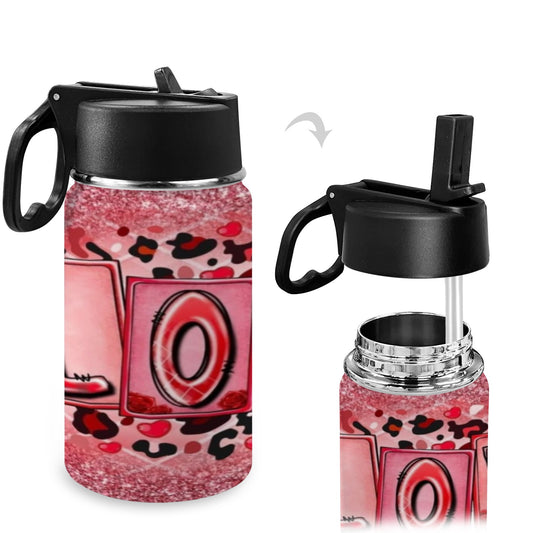 Love Valentine Kids Water Bottle with Straw Lid (12 oz)