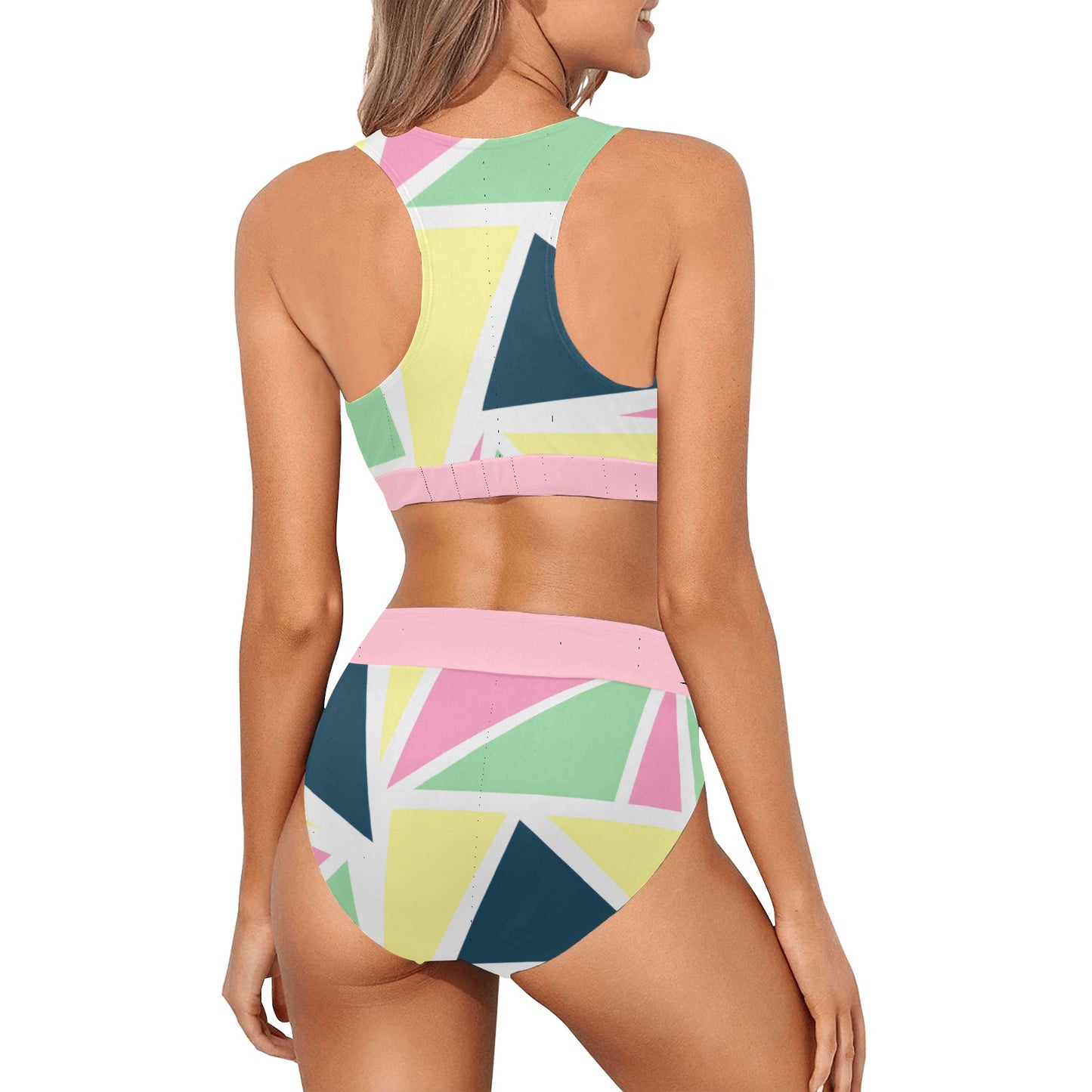 Colored Angles Crop Bikini Swimsuit