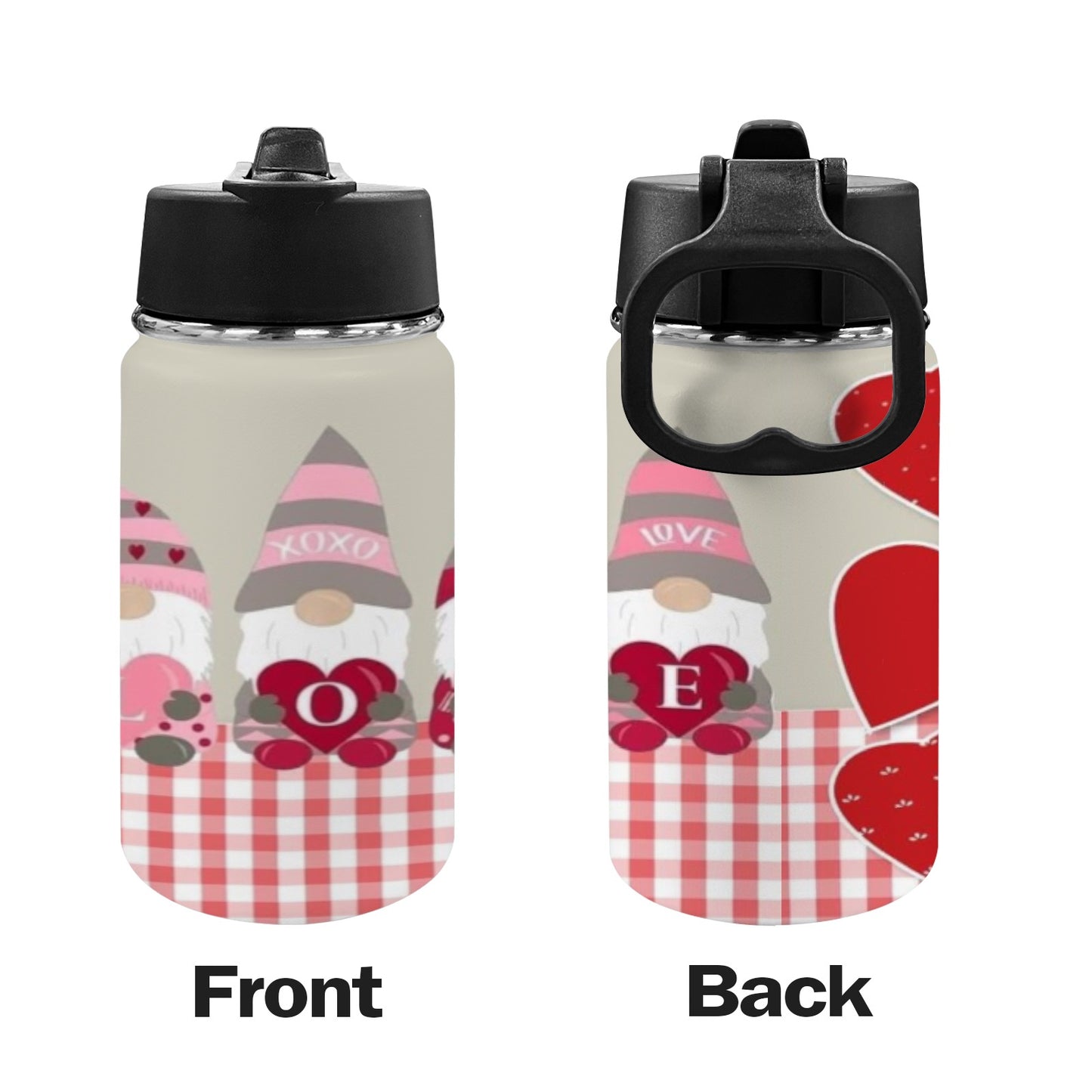 Gnome Love Valentines Kids Water Bottle with Straw Lid (12 oz)