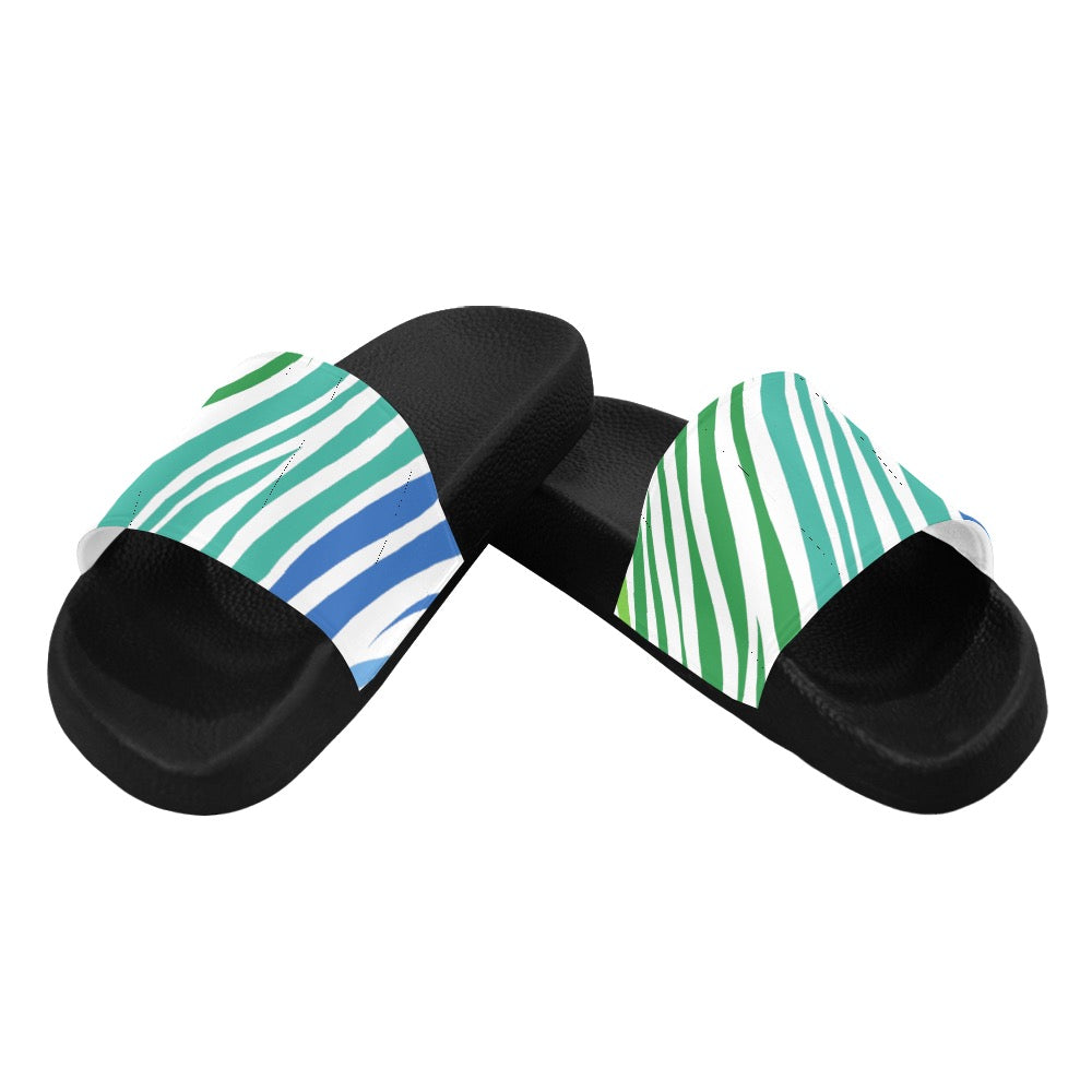 White Teal Zebra Men's Slides