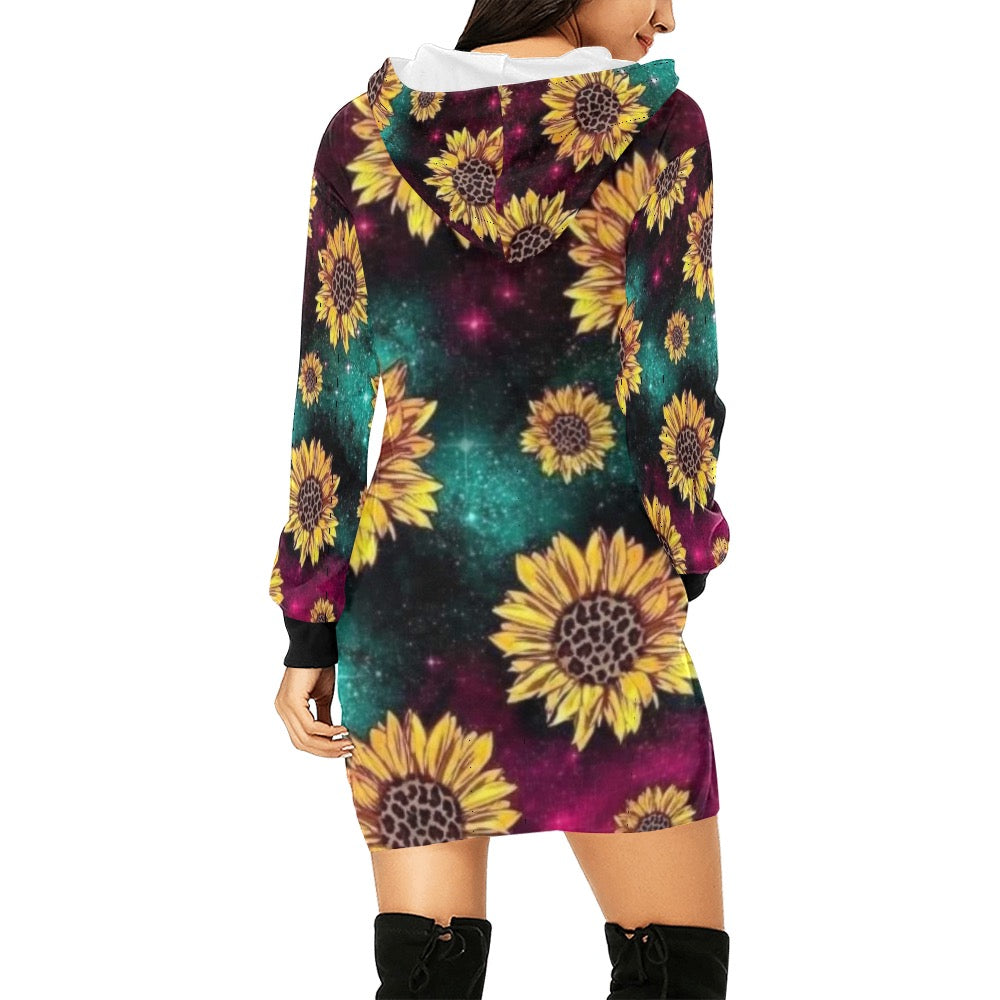 Colorful Sunflower Hoodie Mini Dress