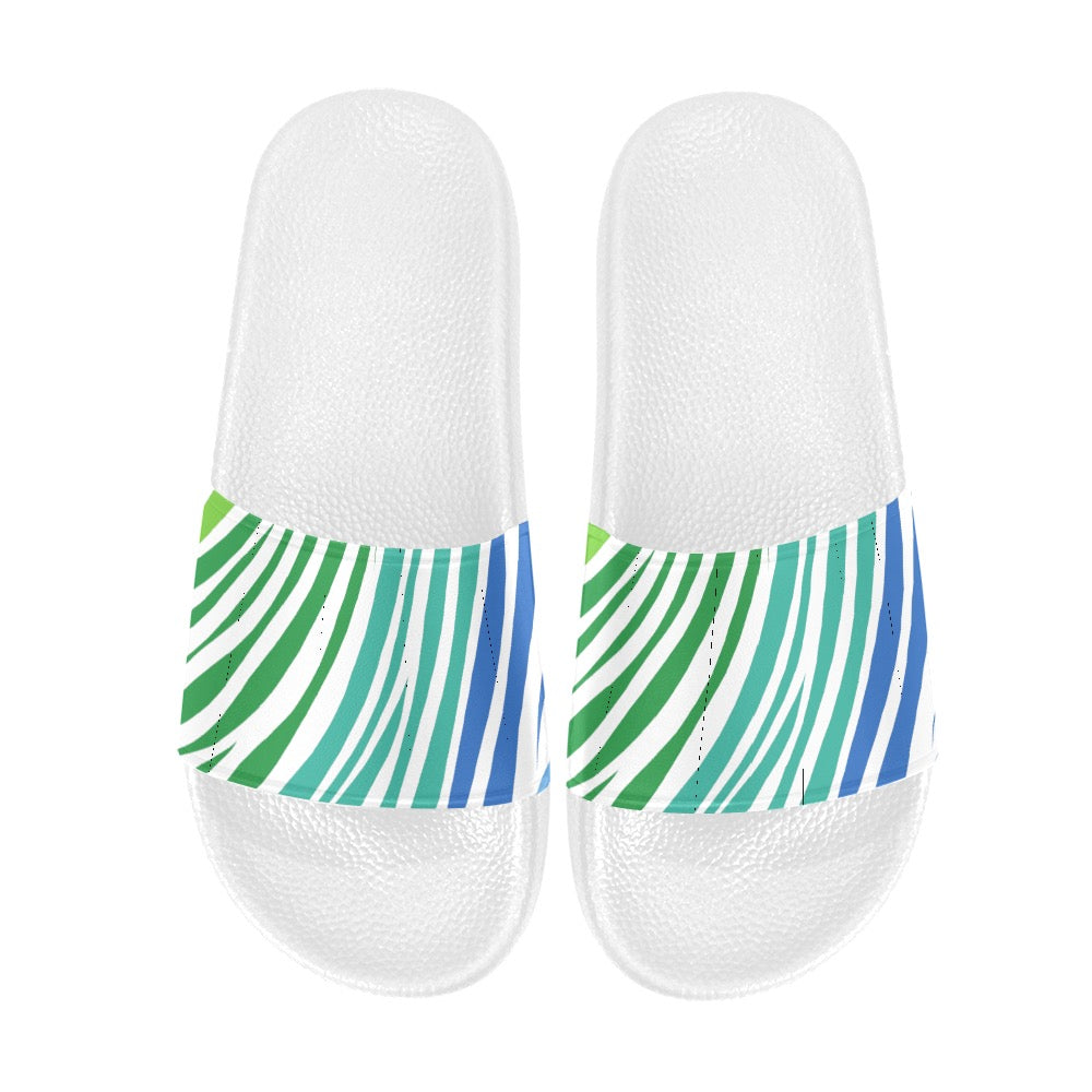 White Teal Zebra Women's Slides