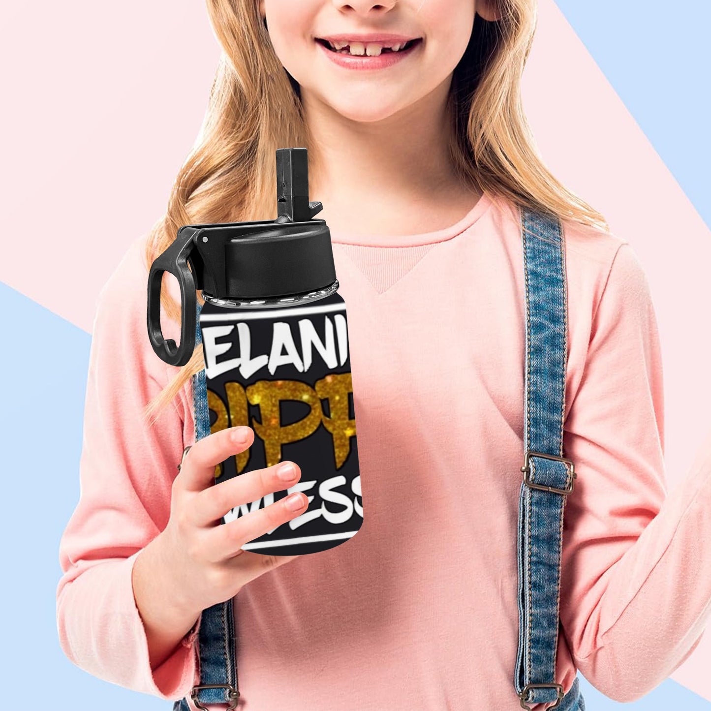 Melanin DRIPPIN Flawlessly Kids Water Bottle with Straw Lid (12 oz)