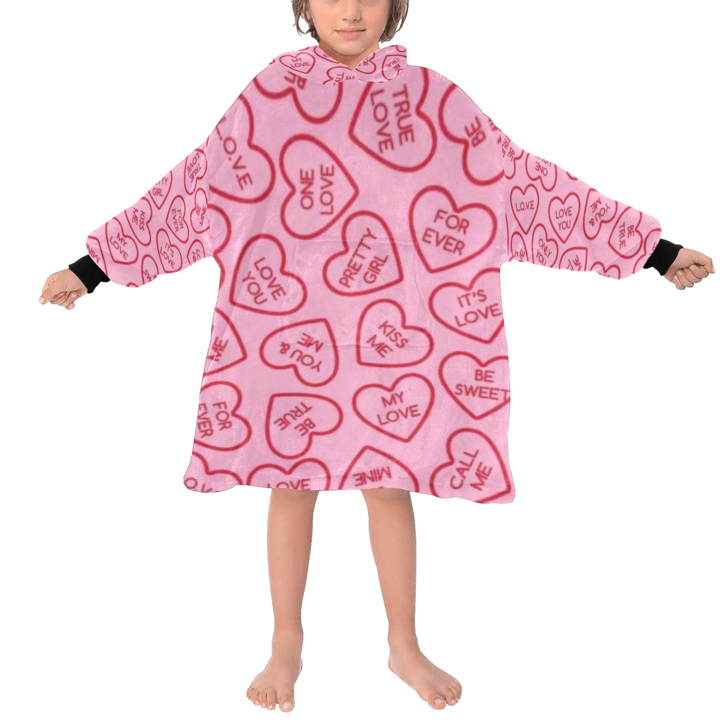 Valentines Day Blanket Hoodie for Kids