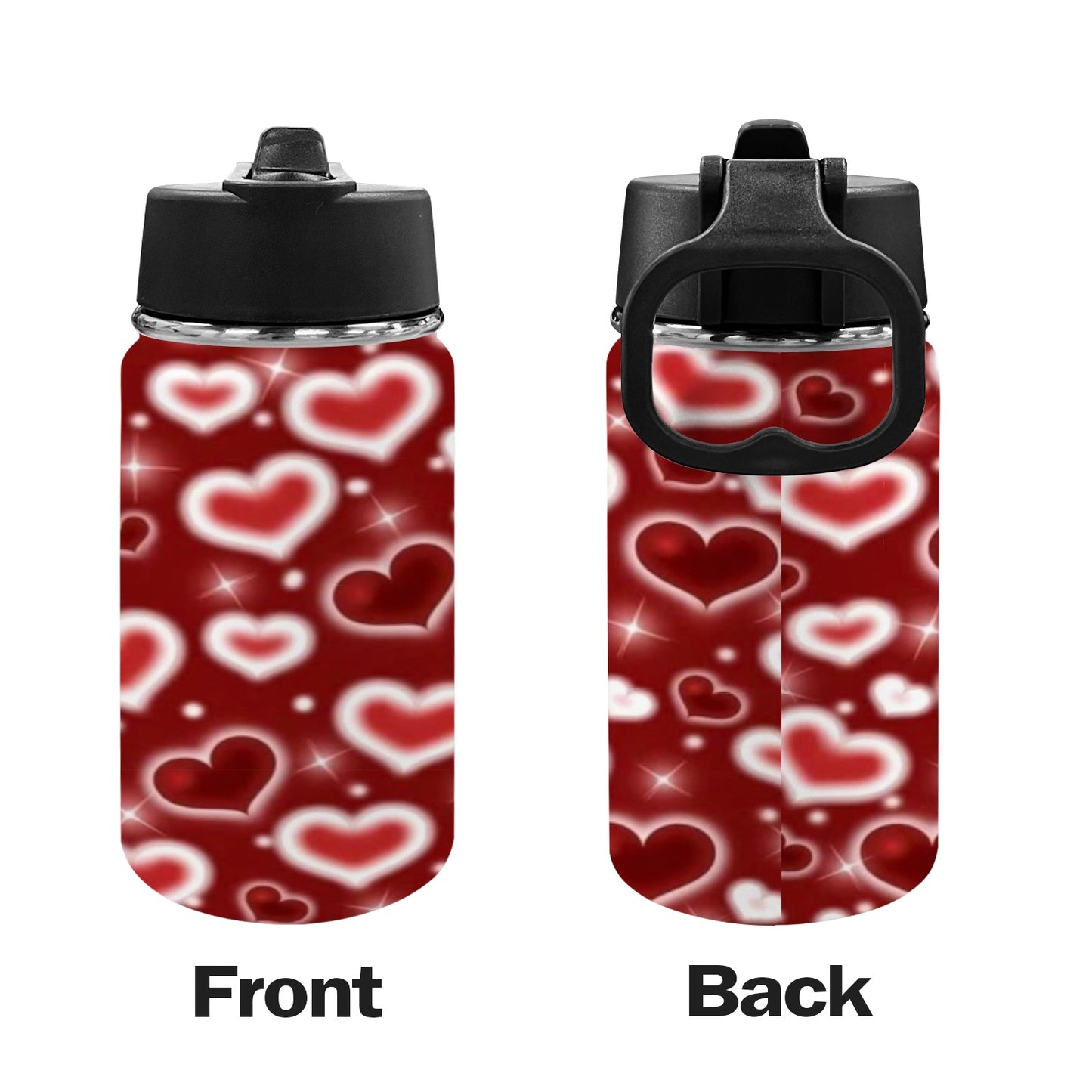 Red Valentines Day Kids Water Bottle with Straw Lid (12 oz)