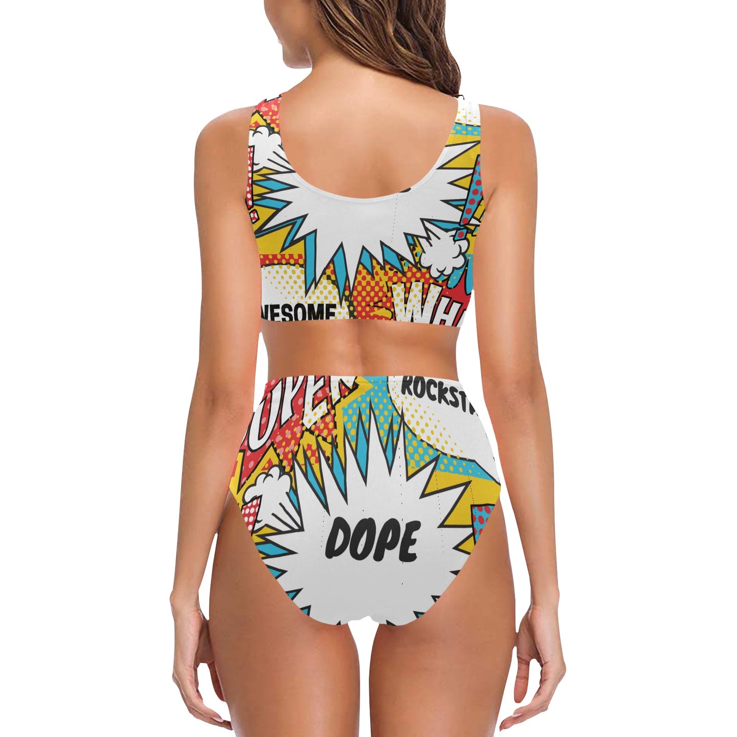 Comic Words Chest Bow Tie Bikini Swimsuit