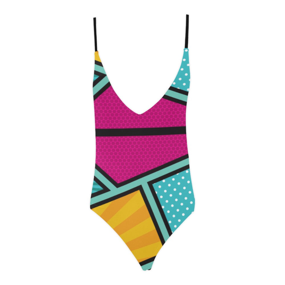 Geo Colorful Sexy Lace Backless One-Piece Swimsuit