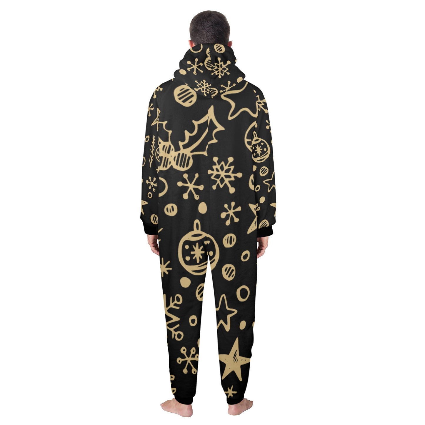 Gold Ornament Christmas Unisex One-Piece Zip Up Hooded Pajamas