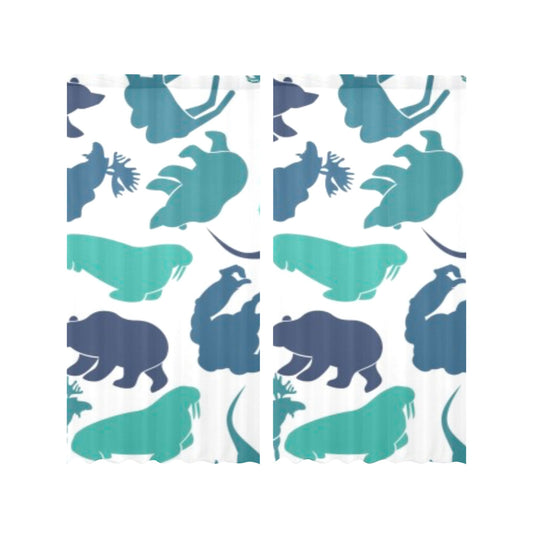 Blue Animals Gauze Curtain 28"x84" (Two-Piece)