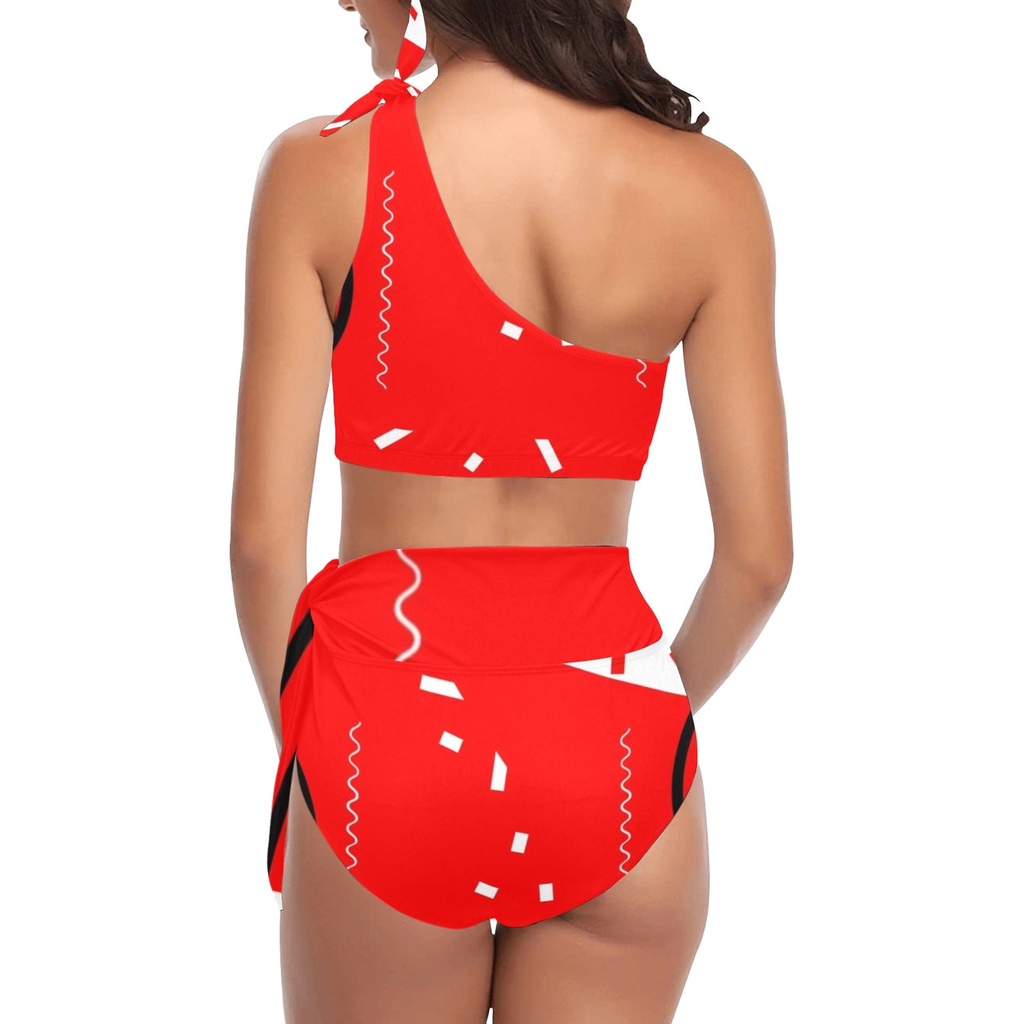 Red Does It Good One Shoulder Bikini Set