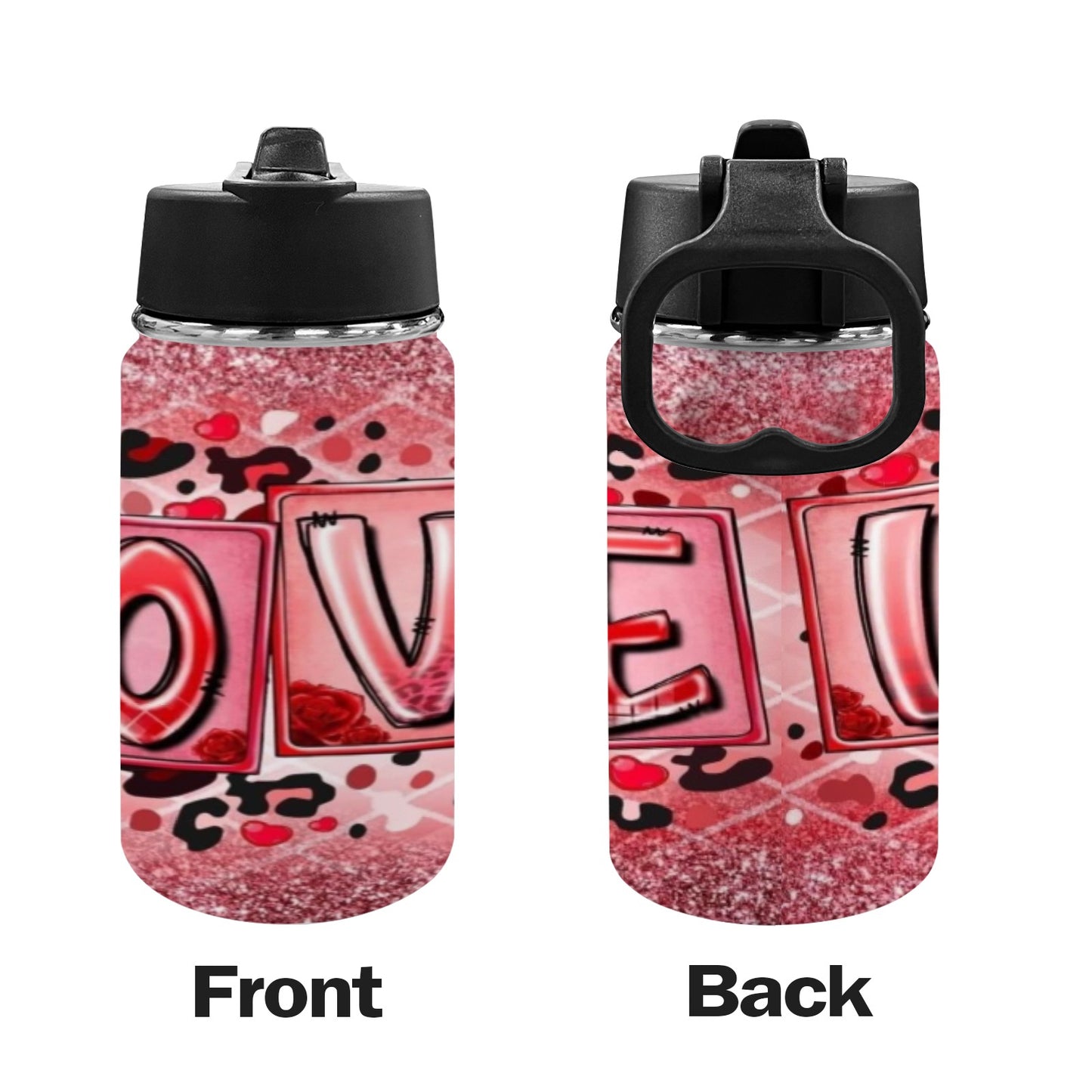 Love Valentine Kids Water Bottle with Straw Lid (12 oz)