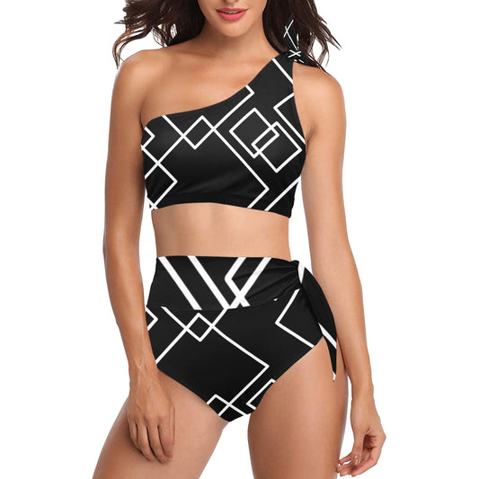 Black Squared One Shoulder Bikini Set