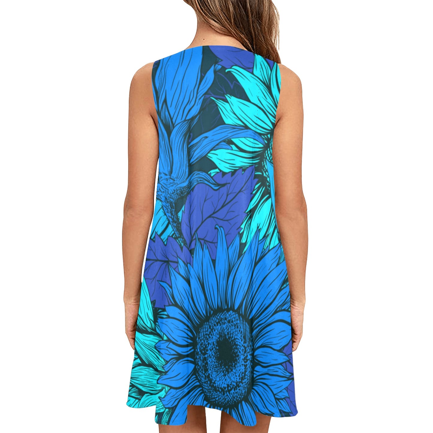 Blue Flow Sleeveless Pocket Dress