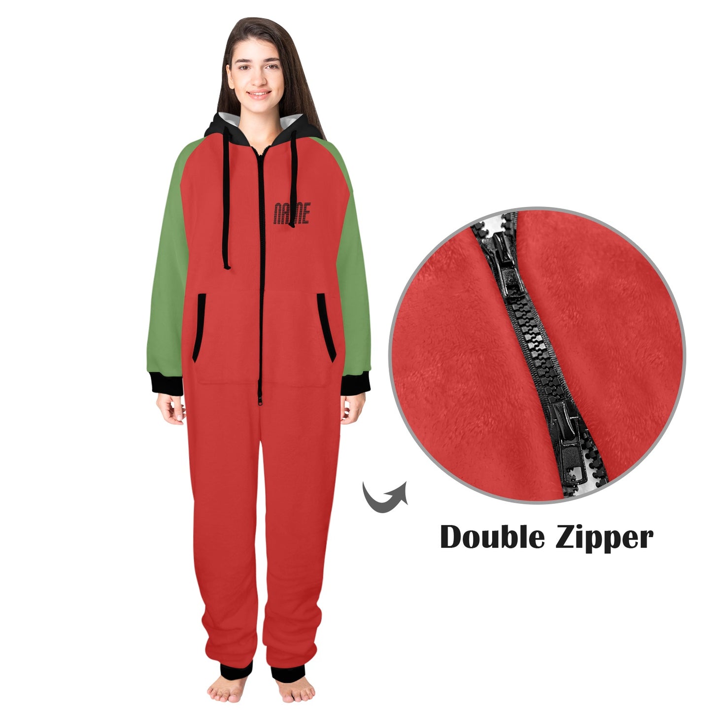 Little Claus- Christmas Unisex One-Piece Zip Up Hooded Pajamas